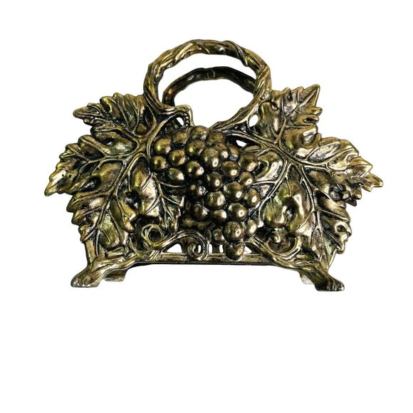 Napkin Holder Grape Vine Gold-Color Footed by Studio Silversmith 7" x 5" - Picture 6 of 7